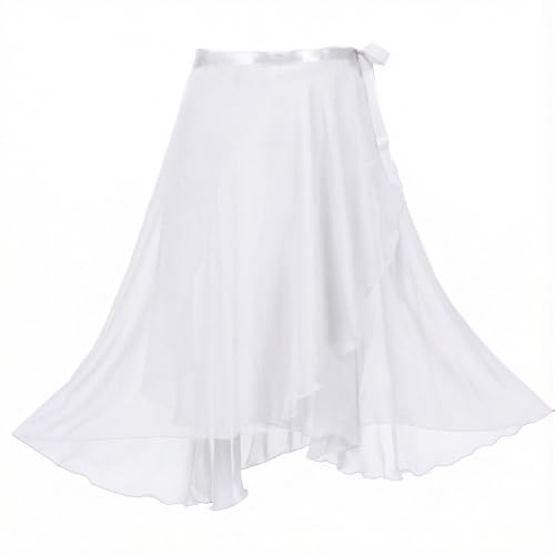 Yolev Dance Skirts for Women Sheer Chiffon Ballet Wrap Skirt with Elastic Ties Short White Ballet Skirt for Adult Women (White)