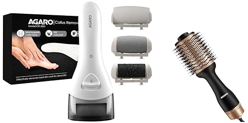 Image of AGARO HV2179 1200 Watts Professional Volumizer Hair Dryer, 24K Gold Styling Surface & AGARO CR3001 Callus Remover with 3 Interchangeable Head Rollers