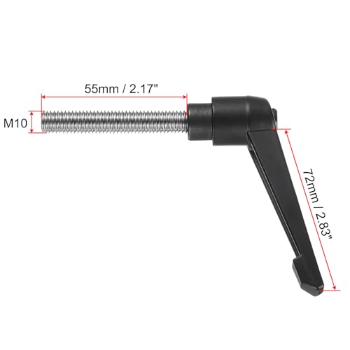 Image of uxcell Adjustable Clamping Lever Handle M10 x 55mm Metric 304 Stainless Steel Male Threaded Stud Hand Knobs Push Button Ratchet Rotating Screw Handles Bolts with Locking Lever Black