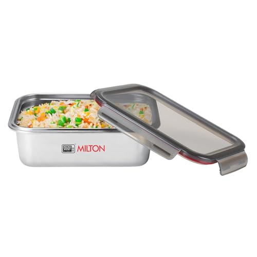 Image of MILTON New Modulo Steel Rectangular 2300 Container with lock lid|Airtight & Leakproof|Microwave & Oven safe| Light Weight | School, Office or Picnic use, 2200 ml, Silver