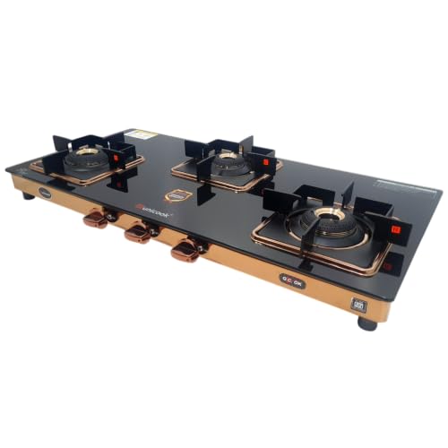 Image of Unicook Ultra SlimRG 3 Burner Gas Stove | Auto Ignition | Forged Brass Burners | 6mm Glass Cooktop | ISI Certified | 3 Years Warranty on Glass & Burners + 2 Year Comprehensive Warranty