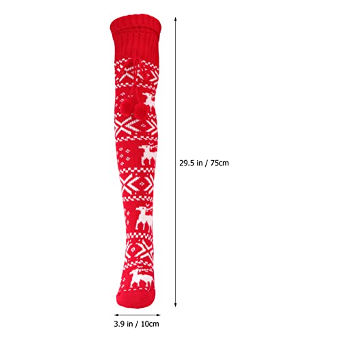 Image of 1Pair Christmas Wool Stockings for Women Ultra-long Tube Socks Knitted Knee Design Festive Warmth All Holiday
