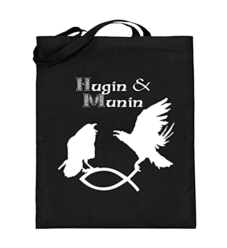 Sac en jute noir Hugin & Munin grand format 38x42cm avec anse longue