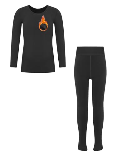 Girls Ballet Dance Fleece Liner Thermal Underwear Set Long Sleeve Shirt Top with Long Johns Pants Set