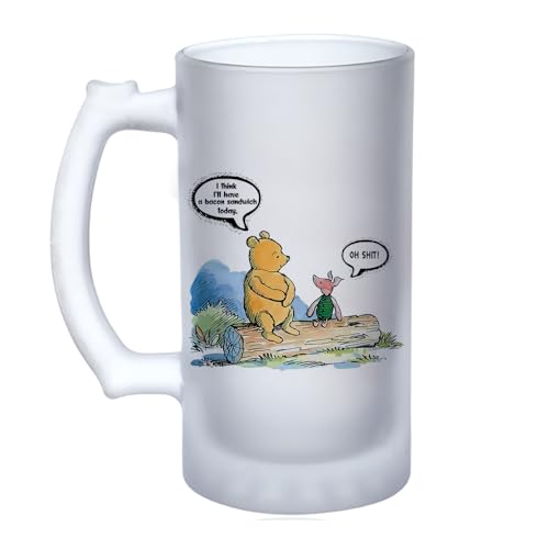 Funny Bear & Pig Quote – Sarcastic Bacon Joke Gift for Adults, Friends, Colleagues – Humour for Birthday, Office, Secret Santa, 16oz Frosted Beer Tankard Stein Mug, Bar Lovers, Pint Glass.