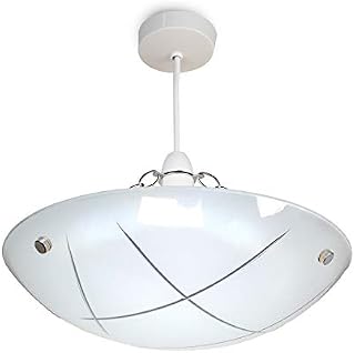 Linear Glass Ceiling Uplighter Pendant Shade - White & Clear - Easy Fit -Modern