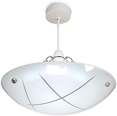 Lighting Supermarket Linear Glass Ceiling Uplighter Pendant Shade – Easy Fit Modern White & Clear Glass Lamp Shade, Decorative Ceiling Light Shade for Living Room, Bedroom, Hallway & Dining Room