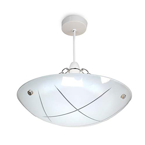 Linear Glass Ceiling Uplighter Pendant Shade - White & Clear - Easy Fit -Modern