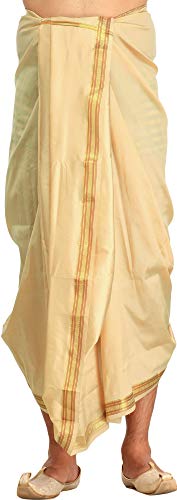 Dhoti and Angavastram Set with Golden Woven Paisley on Border4