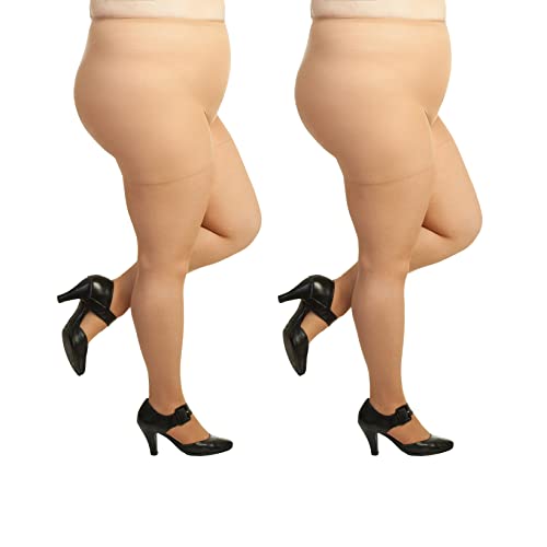 Image of Silky Toes Plus Size 20D Sheer Pantyhose for Women | 1-4 Pairs Durable Queen Tights with Reinforced Toe, High-Waist Stockings
