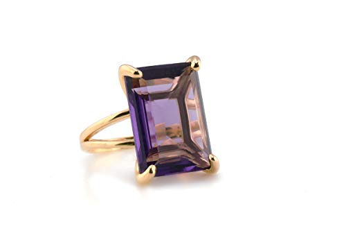 Anemone Jewelry 14K Rose Gold Amethyst Ring - Emerald-Cut Birthstone Rings - Elegant Purple Rings For Women - Gift And Fashion Fine Jewelry For Her #TOP2