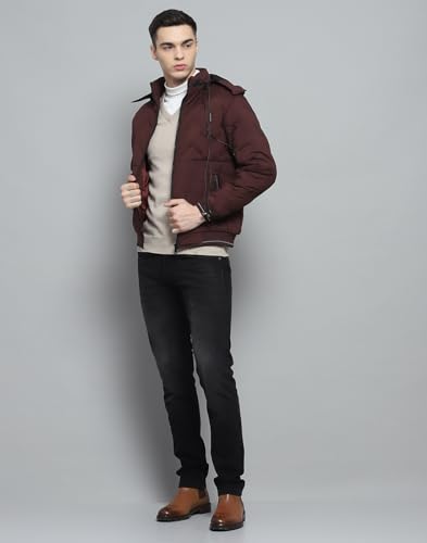 Image of Monte Carlo Mens Solid Wine Detachable Hood Full Sleeve Jacket