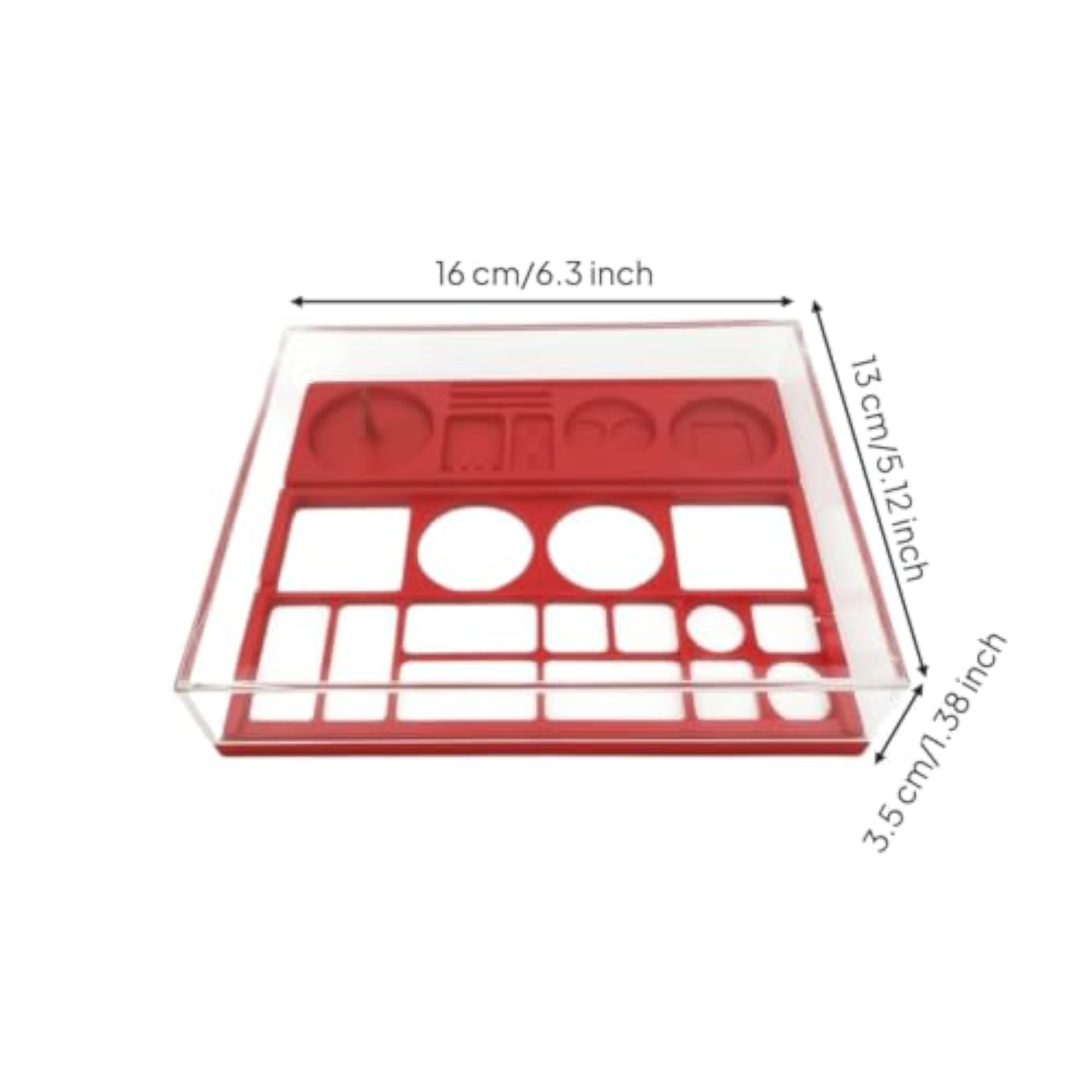 Transparent Watch Parts Storage Box with Tray, Red