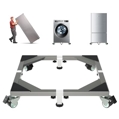 I'Ezonk Heavy Duty All Stainless Steel Mobile Mini Fridge Stand, Refrigerator Stand and Washing Machine Stand with Wheels, Adjustable Furniture Dolly for Washer, Refrigerator and Dryer(Gray)
