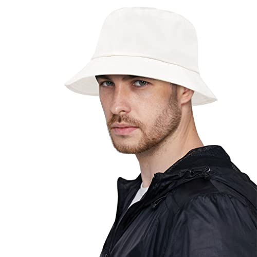 Docila Waterproof Bucket Hats For Men Women Beige White Light Weight Golf Fisherman Rain Hat Outdoor Packable Sun Protection Cap With Removable String #TOP1
