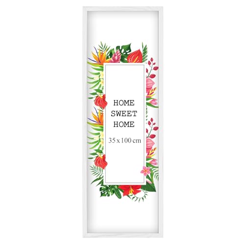 MG Design Weiß Bilderrahmen 35 x 100 cm – Aus echtem Holz mit Acrylglas, zum Aufhängen & Aufstellen, für Fotos, Poster & Puzzle