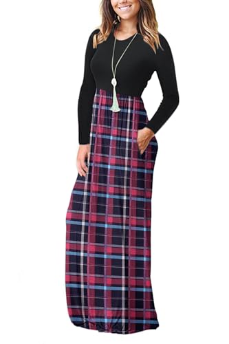 Image of AUSELILY Womens Long Sleeve Maxi Dress Casual Empire Waist with Pockets | Versatile year round long dress for spring, fall, winter, available in floral prints and solids