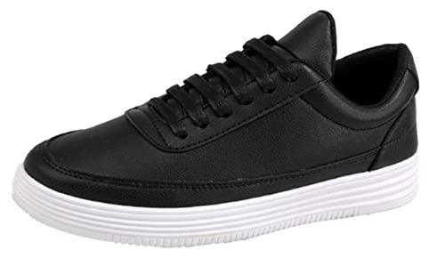 [SLOW＆MELLOW] 【スロウアンドメロウ】スニーカー メンズ カジュアル レザー 調 シンプル 無地 シューズ 軽量 ビジネス ローカット スポーツ 靴 ベーシック 2カラー くつ すにーかー SHOES おしゃれ オシャレ 紐 ひも 白 黒 色 ホワイト ブラック 歩きやすい ランニング ウォーキング 運動 紳士 靴 軽い ファッション 防水 レイン 厚底 (ブラック 26.5㎝)