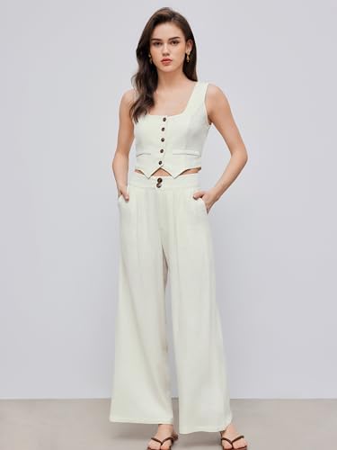 CIDER Women's Linen Blend Pants Wide Leg High Waist Business Casual Lounge Pant with Pockets2