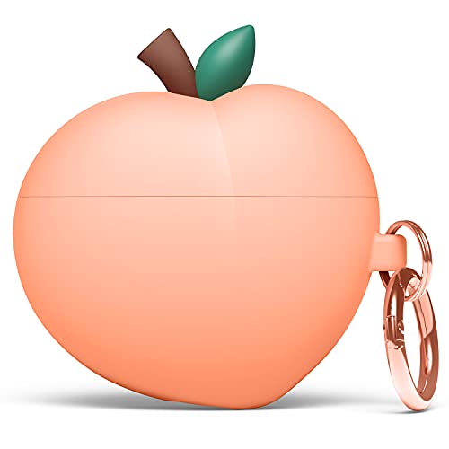 elago Peach Cover for AirPods 3 Case, Cute 3D Design for AirPods 3rd Generation 2021, Protective Silicone with Keychain, Wireless Charging