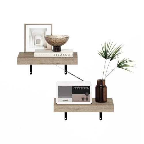 Image of Furinno Tanna Floating Shelves for Wall Set of 2, 15-Inch Wall Shelf, Triple Thick Floating Mounted Shelf, for Bathroom, Home Office, Living Room, Natural