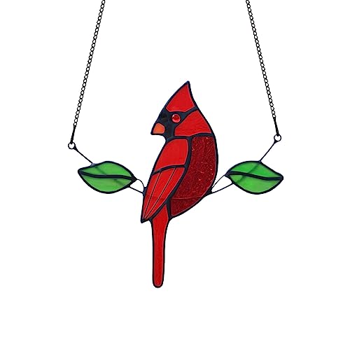 HAOSUM Stained Glass Northern Cardinal Suncatcher - Handmade Memorial Gifts for Grandma, Sympathy & Housewarming Red Bird Window hangings Ornament (Male Design)