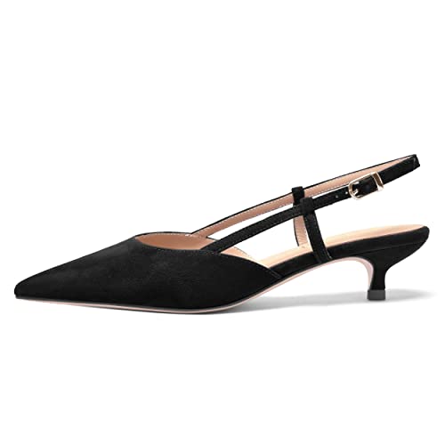 FOGEENA Womens Pointed Toe Evening Slip On Dress Suede Leather Slingback Kitten Low Heel Pumps Shoes 1.5 Inch2