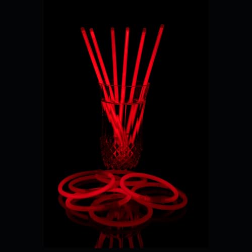 UV FLOOR - Set di 100 braccialetti fluorescenti luminosi e 100 connettori, di alta qualità, accessori luminosi, fluorescenti, per feste, travestimenti, colore: rosso neon