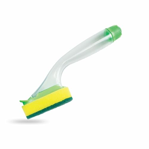 Dishwashing Brush Washing Up Kitchen Brush Dish Scrubbing Brush for Pots Pans Sinks Hand Soap Dispensing Dish Wand Brush Refillable Liquid Soap Scrubber Brush Home Cleaning Accessories 24x6x8cm (1pc)