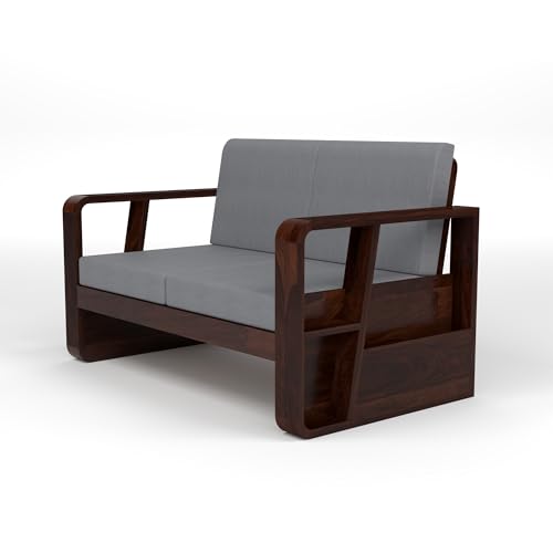 Image of Sheesham Wooden 4 Seater Sofa for Living Room | Solid Wood Sofa with Side Newspaper Holder | Rosewood Sofa Set for Home & Office | Lounge (Walnut Finish, 4 Seater)