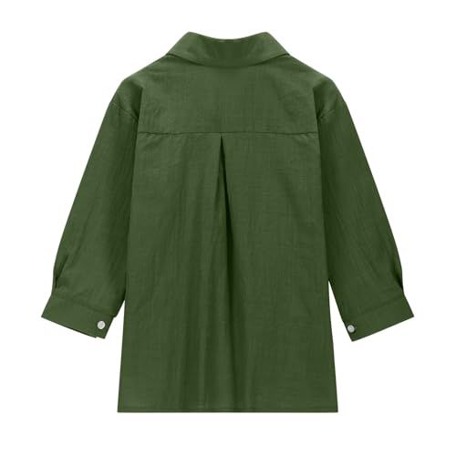 Girls Long Sleeve Button Up Cotton Blouses Shirt Kids Casual Loose Fit Breathable Roll Up Sleeve Top T-Shirt2