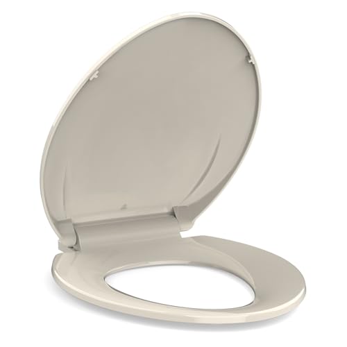 Enlongated Toilet Seat, Slow Close Toilet Cover Seat for Easy Clean and Stain-Resistant, Plastic Toilet Seat With Cover, Quick-Release Hinges and Quick-Attach Hardware,Almond