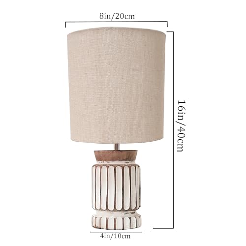 Image of Homesake Retro Farmhouse Table Lamp for Living Room Bedroom Rustic Linen Bedside Nightstand Lamps for Kids Room Study Office Wood, Home Decorative Lamp, Carved Cylinder, (Jute)