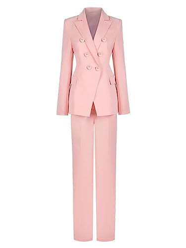 Women's 2 Pcs Set Double Breasted Long Sleeve Blazer Pants Suit4