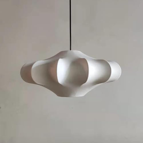 Suspension lanterne en papier blanche ovale format L, plafonnier lustre en tissu pour cuisine