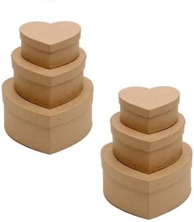 Factory Direct Craft Stackable Paper Mache Heart Boxes for Crafting and Decorating - 6 Total Boxes
