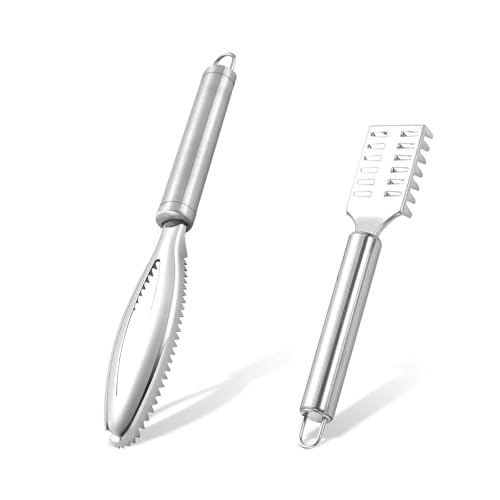 GOIYZTTR 2 Paquetes Escamador de Pescado Acero Inoxidable Escamas Pescado Removedor con Mango para una Eliminación de Piel de Escamas de Pescado más Rápida y Fácil