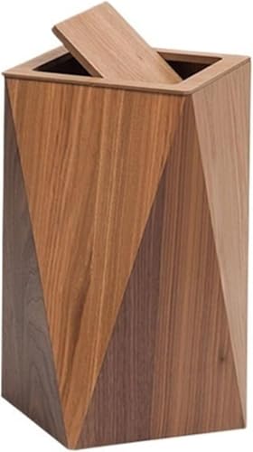 Smart Rhombus Trash Can with Lid - Stylish Wooden Swing