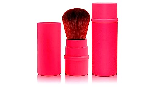 Image of Retractable Pro Beauty Kabuki Makeup Brush - Cosmetic Face Powder Foundation Blush, Slim Portable for Liquid Makeup (Rose Red)