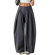 ZAFUL Womens Parachute Pants Wide Leg Cargo Sweatpants Curved Hem Pants with Pockets Vintage Stre...