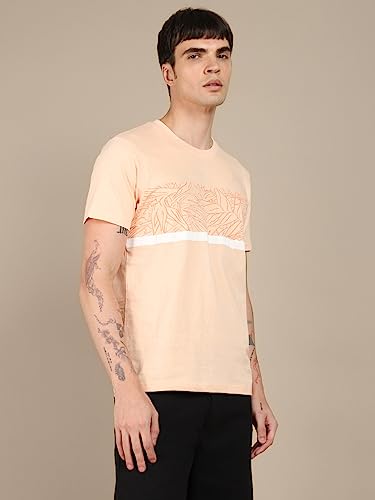 Image of Dennis Lingo - Men's Peach Polycotton Printed Regular Fit T-Shirt