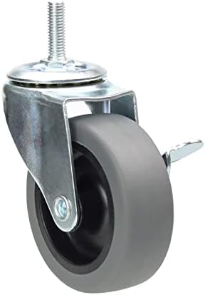 3 Inch Swivel Stem Caster Wheels with Brake Set of 4, M8-1.25 Threaded Stem Industrial Rubber Casters, Replacement for Furniture and Workbench……