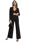 EXTRO&VERT Women Suit Two Pieces Outfit Long Sleeve Business Casual Blazer Jacket with Wide Leg Pant