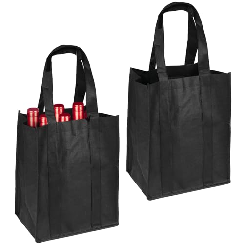 Hopton Bottle Carrier 2PCS Bottle Bags for Wine 6 Bottles Reusable Wine Carrier Black Bottle Holder Bag with Compartment Carry Handle for Storing Carrying Wine Beer Champagne(31 X 25 X 18cm)