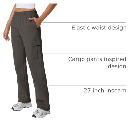 Image of QINSEN Baggy Medium Waist Elastic Sweatpants for Womens Casual Long Fleece Cargo Pants with Pockets