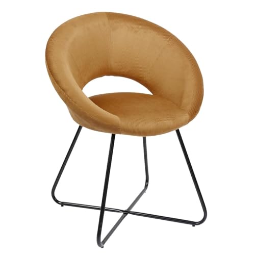 AltoBuy KONAE - Fauteuil Rond Ajouré en Velours Côtelé Ocre