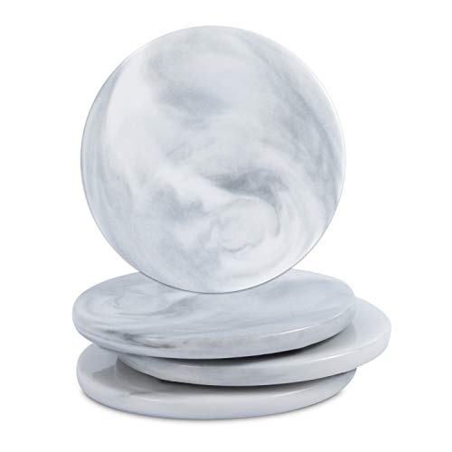 Ceramic Coasters for Drinks, Marble Stone Coasters Set of 4, D&PY Round Coaster 3.75 Inches in Diameter Protection from Drink Rings, Perfect Housewarming Gifts (Gray Marble, Round)