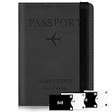 Reisepasshülle, Passport Hülle Mit RFID-Blocker, Passport Cover für Männer und Frauen, Kunstleder Impfpass Reisepass Hülle, Passport Holder für Kreditkarten Ausweis, Reisepass Organizer (Schwarz)