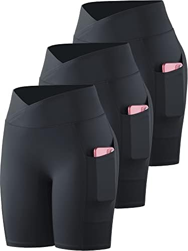 CADMUS 3 Pack Women's V-Waist Yoga Shorts Spandex Compression Biker Shorts Deep Side Pockets