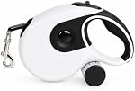 Retractable Dog Leash with Poop Bag Holder 5m, Lead for Dogs up to 50kg Heavy Duty Nylon Tape Dog, One-Hand Brake Pause Lock, Anti-Slip Handle, Durable ABS Case, Black White